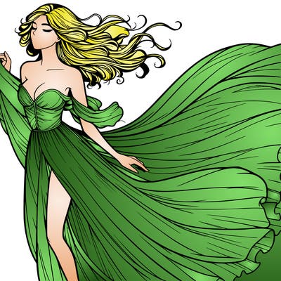 realistic woman in dress flowing the the wind