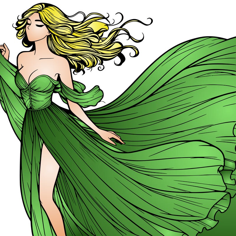 realistic woman in dress flowing the the wind