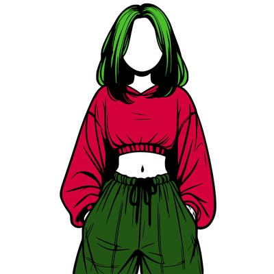 realistic girl faceless with baggy pants and a crop top