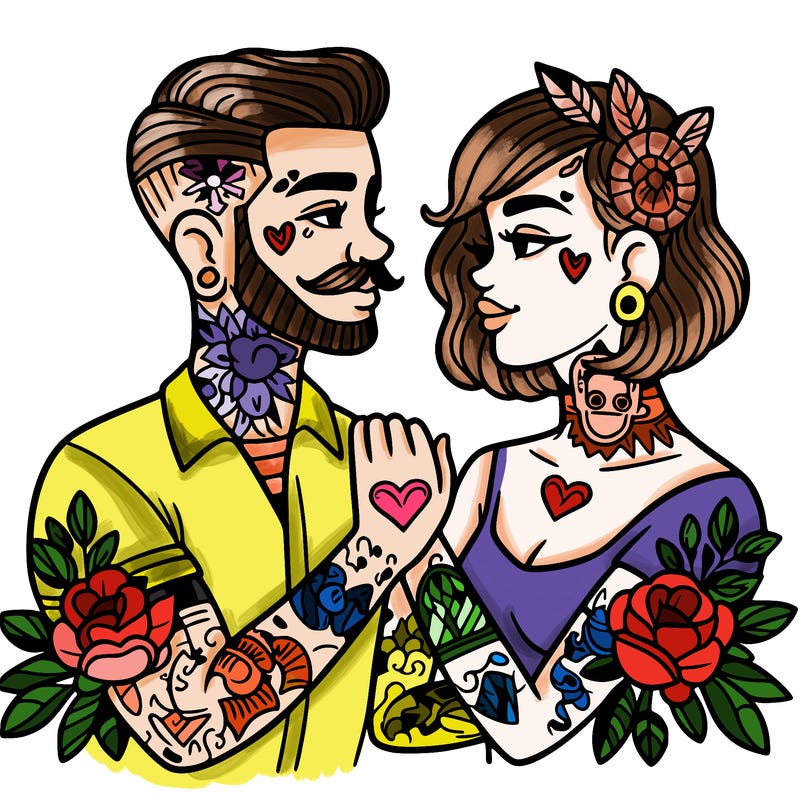couple in love with tattoos