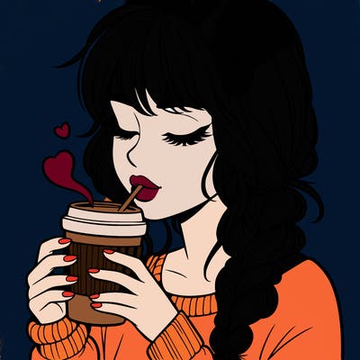 realistic girl drinking coffee