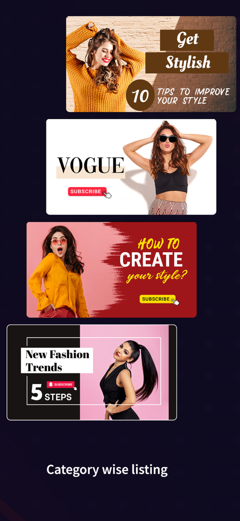 YT Thumbnail Maker - Eine Sammlung von YouTube-Thumbnail-Vorlagen für Mode und Lifestyle mit stilvollen Frauen und fetter Typografie