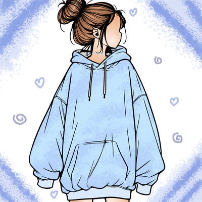 realistic girl with a oversized sweatshirt on and a bun