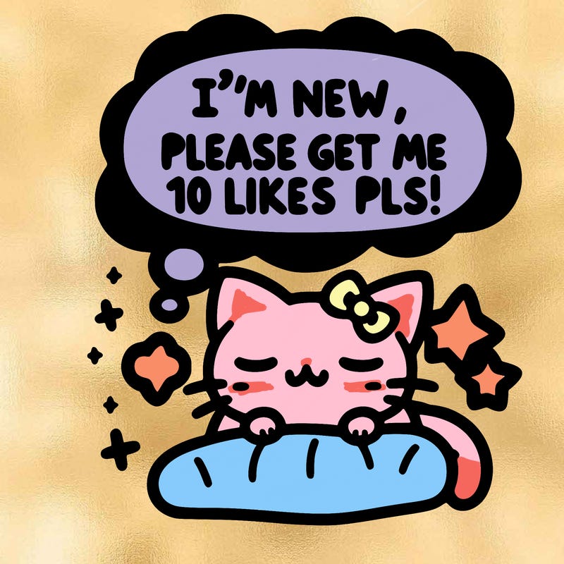 kitty taking a nap dream talking and saying "i'm new, please get me at least 10 likes pls!!"