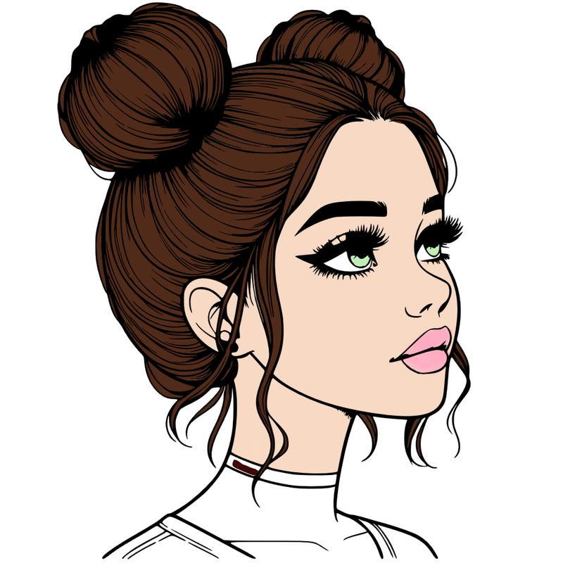 realistic girl with buns on the top of her head