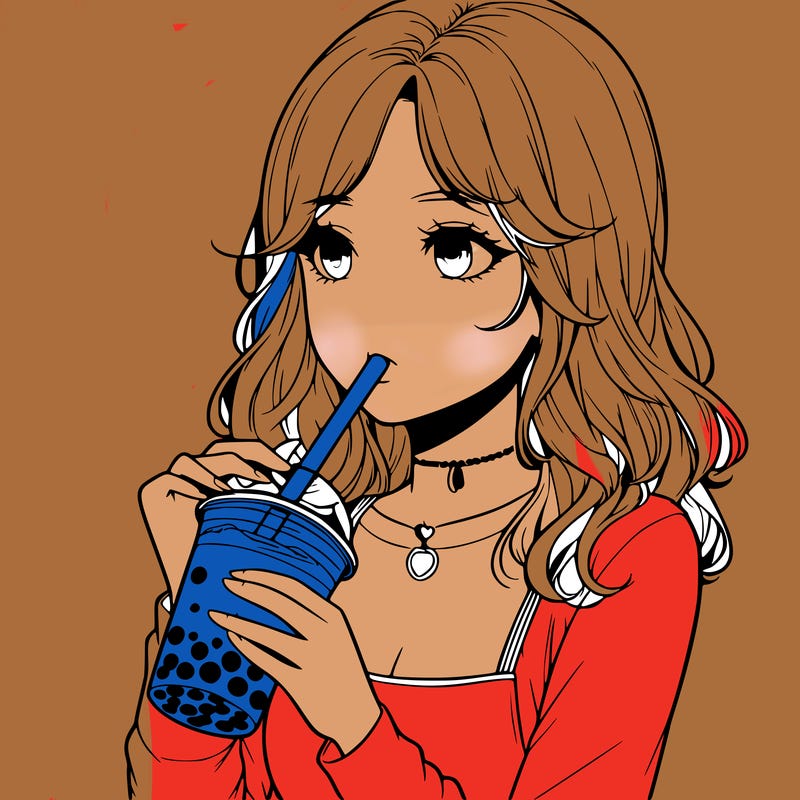 realistic girl drinking boba tea
