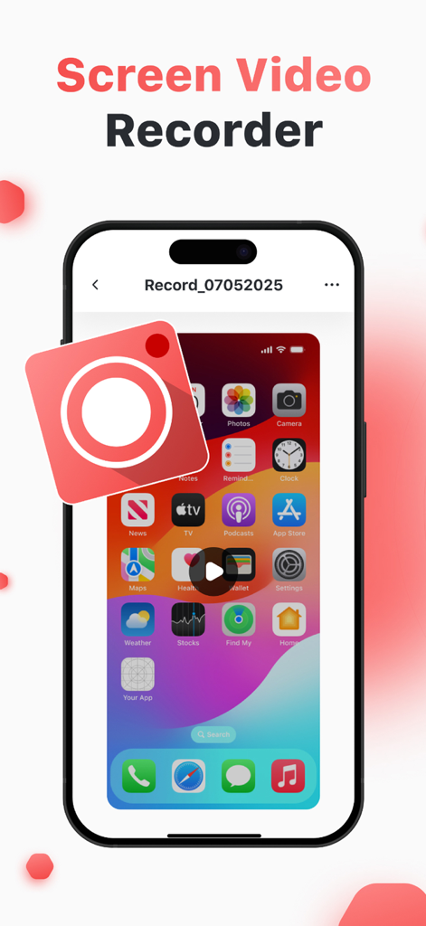 Pantalla de iPhone mostrando una interfaz de grabación de video con un icono rojo de grabar