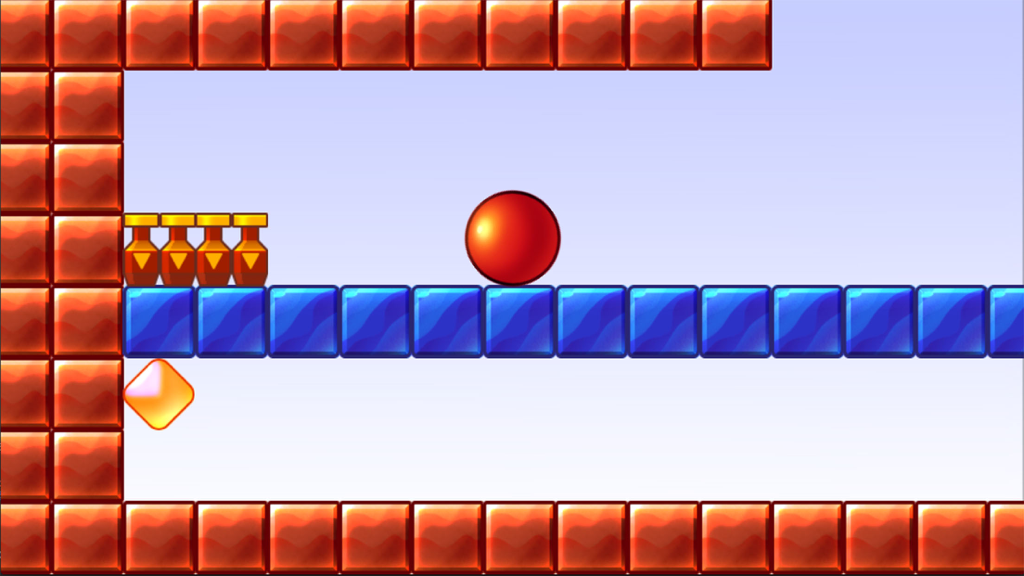 Bola vermelha em uma plataforma azul em um nível de estilo retrô de Bounce Original Back