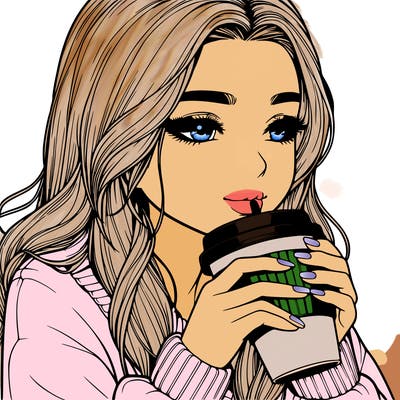 realistic girl drinking coffee