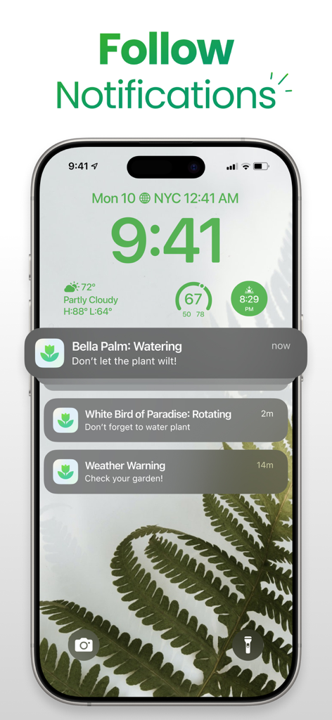 Plant App: Plant Identifier - iPhone lock screen showing plant care notifications and watering reminders