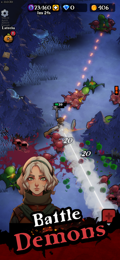Darkest Hero! - Gameplay screenshot of Darkest Hero featuring a hero character battling monsters in a dark fantasy forest setting.