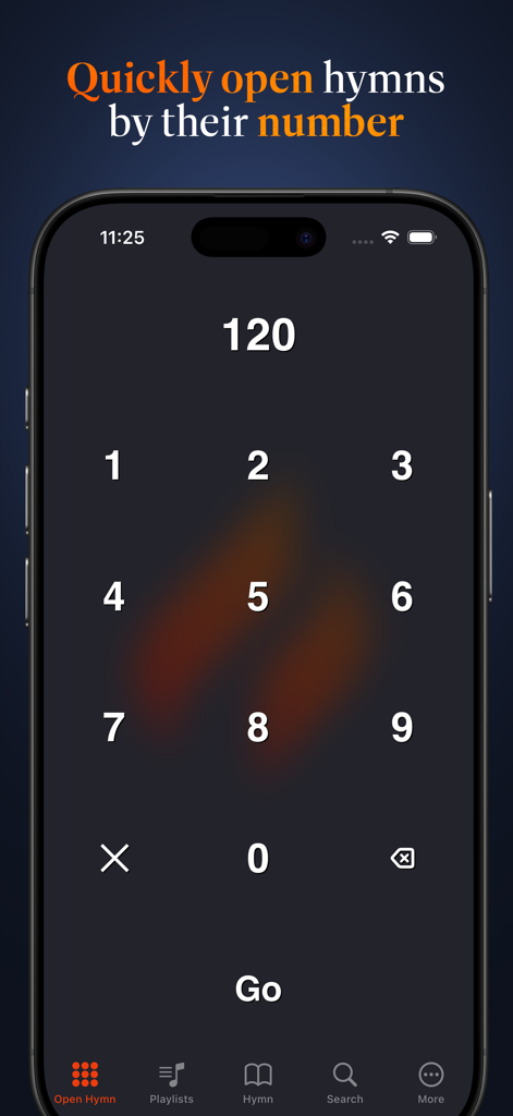 Advent Hymnal - Advent Hymnal app numeric keypad interface for searching hymns by number