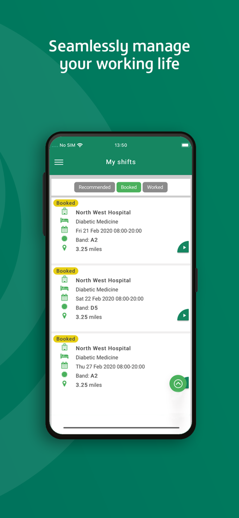 ipoint app - Interfaz de la app ipoint que muestra una lista de turnos sanitarios reservados en un hospital