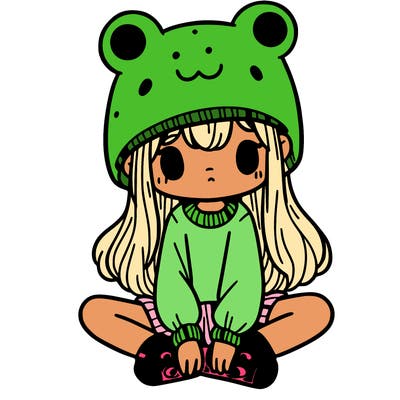 a girl wearing a frog hat and some frog socks