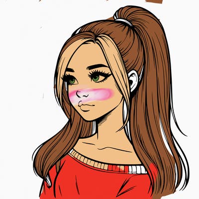 realistic girl with a high ponytail