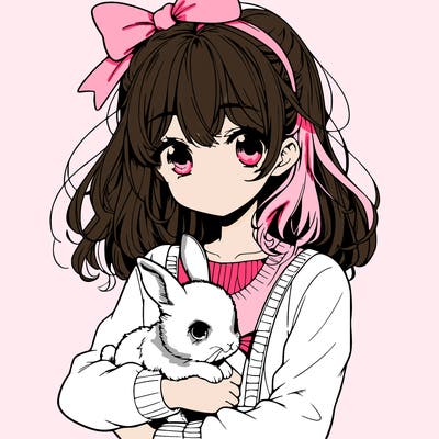 manga girl holding a baby bunny