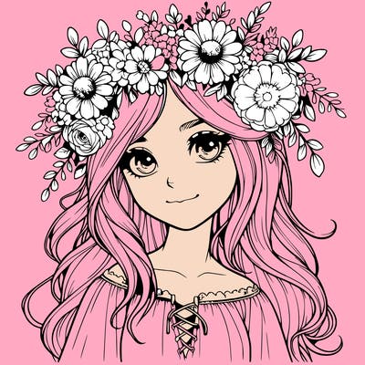 realistic girl with flowers crown
