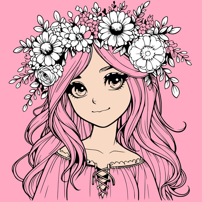 realistic girl with flowers crown
