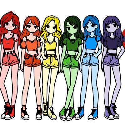 a group of girls wearing crop tops and shorts