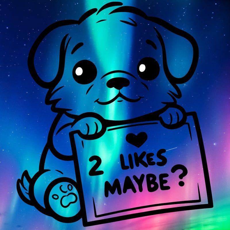 a puppy holding a sign that says 2 likes maybe?