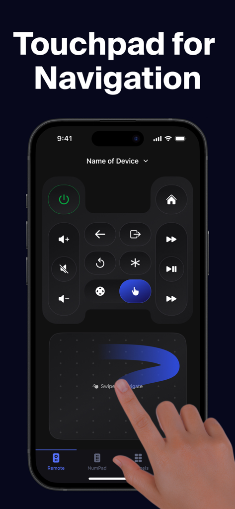 Remote Control TV: Universal - Interfaz de navegación con panel táctil de la aplicación de control remoto universal en iPhone