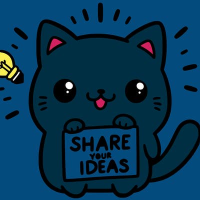 a cute cat saying share your ideas