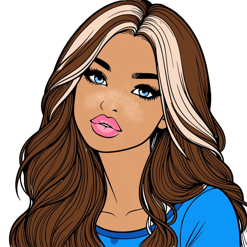 realistic girl with hair on her hair and lips