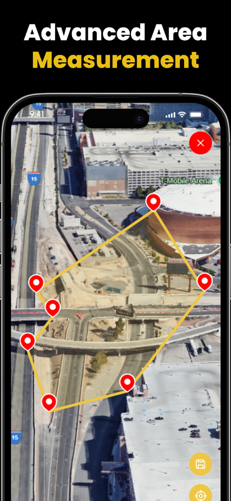MAPAS: Live Street View - GPS - Advanced area measurement tool on a satellite map in the MAPAS app