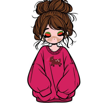 girl with baggy sweatshirt and messy bun
