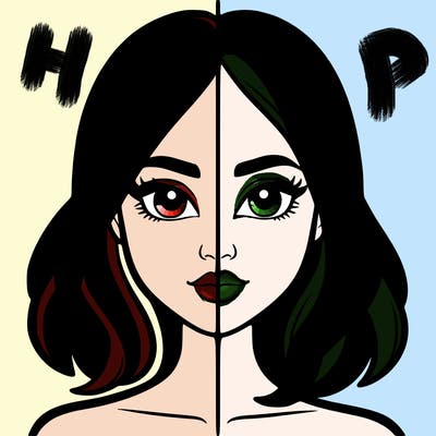 a woman divided in half