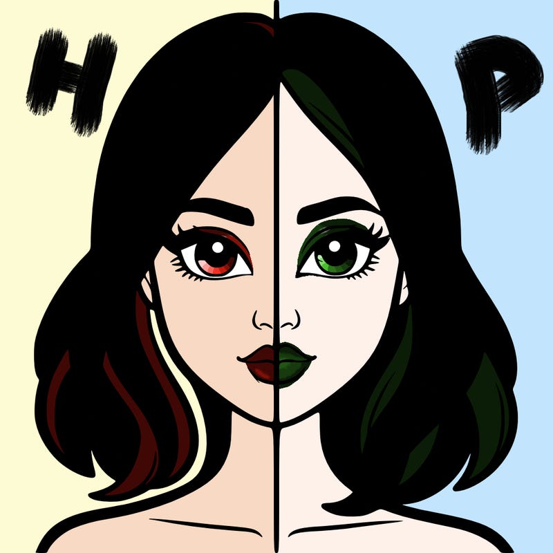 a woman divided in half