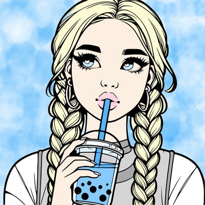realistic girl with braided hair drinking boba