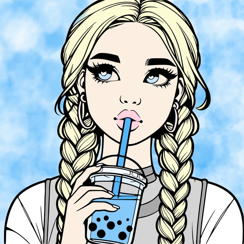 realistic girl with braided hair drinking boba
