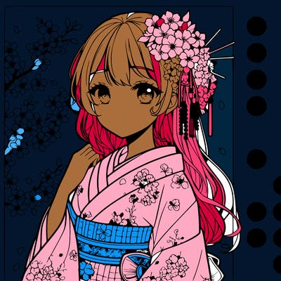 a beautiful anime girl is a. cherry blossom kimono