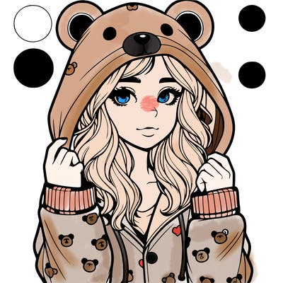 realistic girl in a animal pjs hoodie