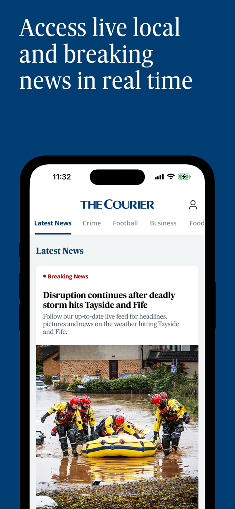 The Courier - Scotland News - The Courier app showing local breaking news from Tayside and Fife on a smartphone screen