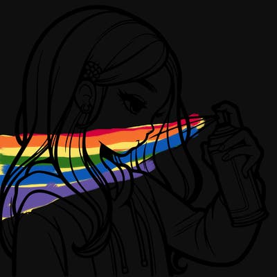 a realistic girl spray painting