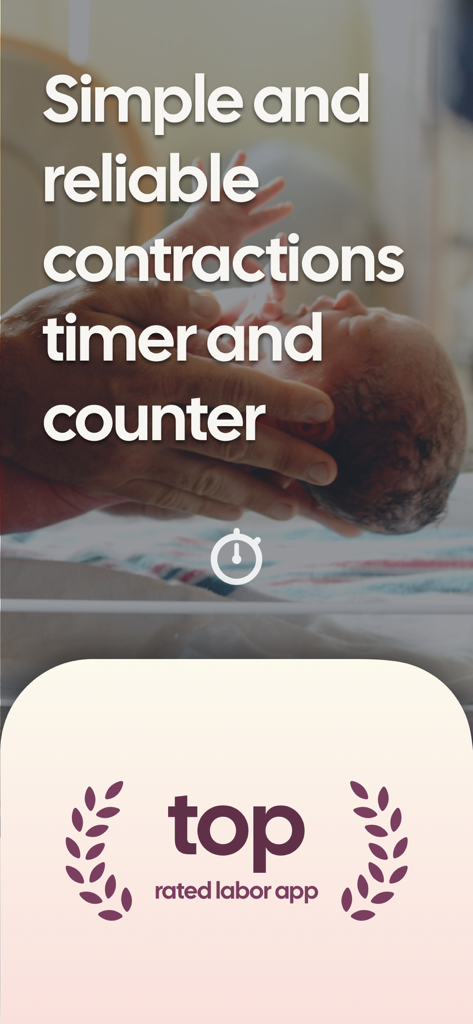 Contraction Timer Counter - Aplicativo contador e cronômetro de contrações simples e confiável mostrando o selo de melhor aplicativo de parto avaliado