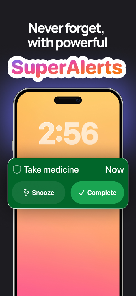 Hero Assistant app SuperAlert notification on an iPhone lock screen for a take medicine task
