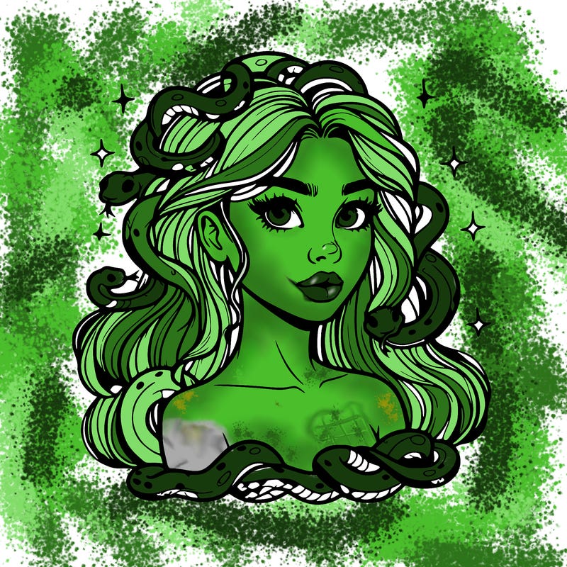 realistic girl with snakes as hair