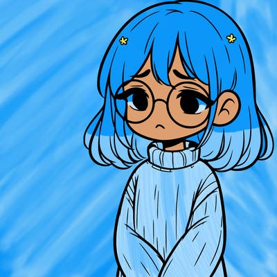 sad girl with glasses in a sweater