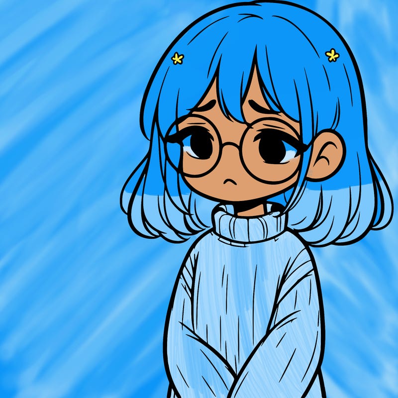 sad girl with glasses in a sweater