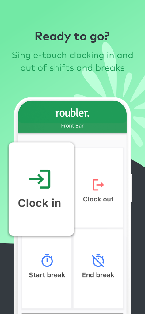 Roubler Clock - Roubler Clock app interface for shift and break tracking