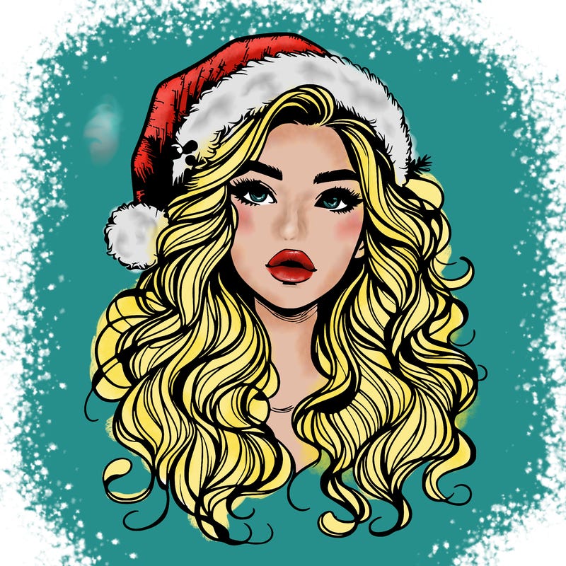 realistic christmas girl with wavy hair and lips