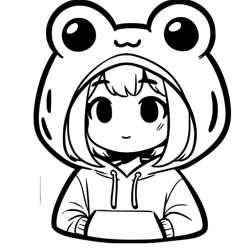 human girl wearing a frog hoodie