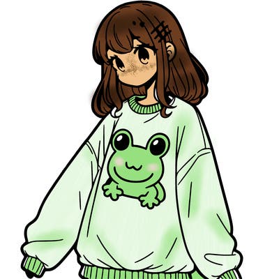 girl wearing frogging sweatshirt