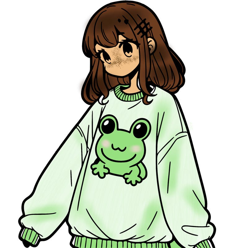 girl wearing frogging sweatshirt