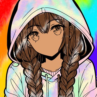 anime girl with long braids and hoodie
