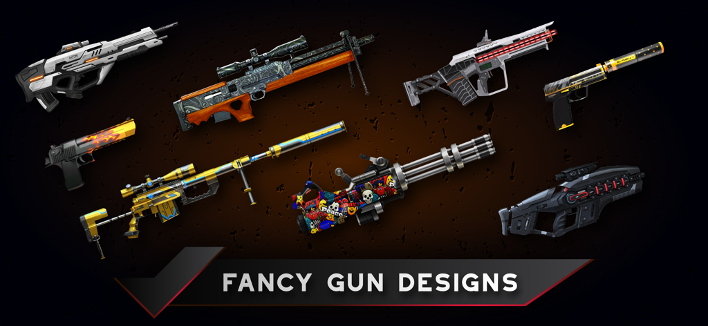 Real Gun Sounds Simulator. - Una selección de diseños de armas estilizados que incluyen pistolas y francotiradores en la aplicación Simulador de Sonidos de Armas Reales
