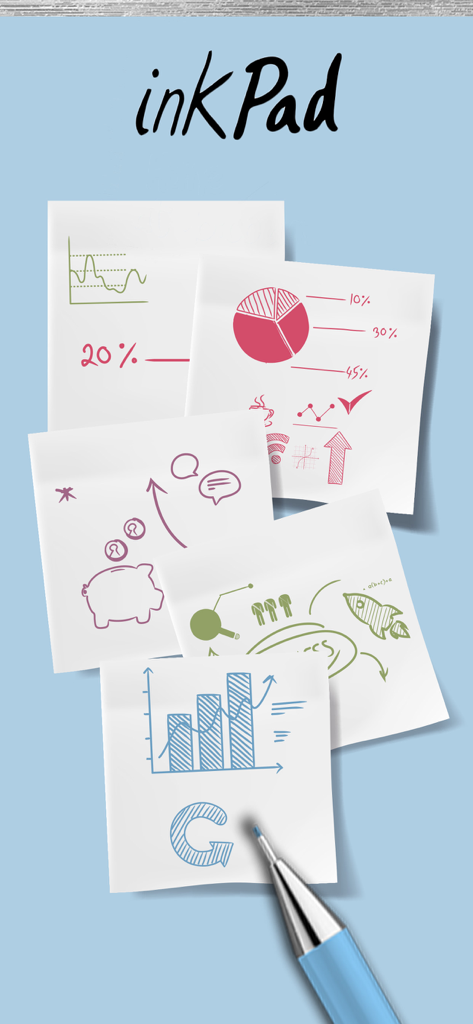 Notepad – organize ideas app - Hand drawn sketches and charts on digital sticky notes in the inkPad app